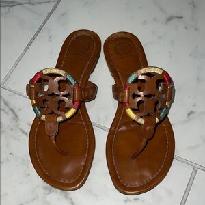 Tory Burch Miller Sandals with Signature Medallion - Multicolor
